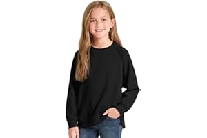 NUMYEAN Girls Long Sleeve Shirts SideSplit Crewneck T-Shirts for Girls Size 7-14 Years
