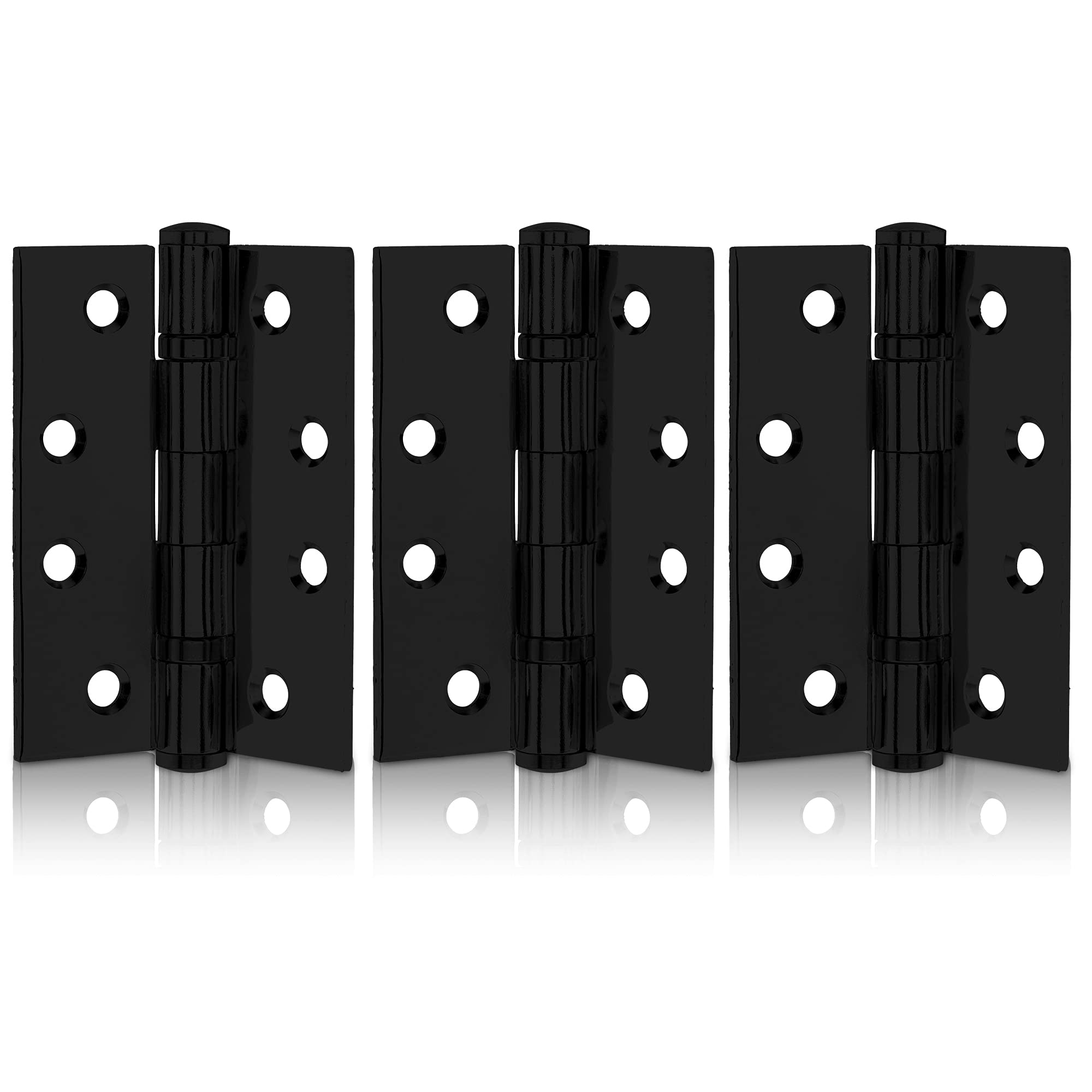 XFORT 4 Inch (100mm) Matt Black Ball Bearing Hinges, Steel Door Hinge for Wooden Doors (1.5 Pairs)