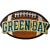 Chaba9 Green Bay Football Embroidered Iron on Patch - Arch Block Letters Dark Green and Gold Applique, Retro Ball Emblem Badge for Varsity Jackets, Hoodies and Fan Gear