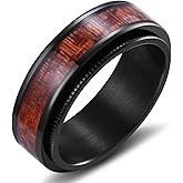Adreamz 8mm Spinner Black Wood Inlay Stainless Steel Ring Black Spinner Anxiety Fidget Carbon Fiber Ring Wedding Band Stainless Steel Polished Finish Comfort Fit 12.5