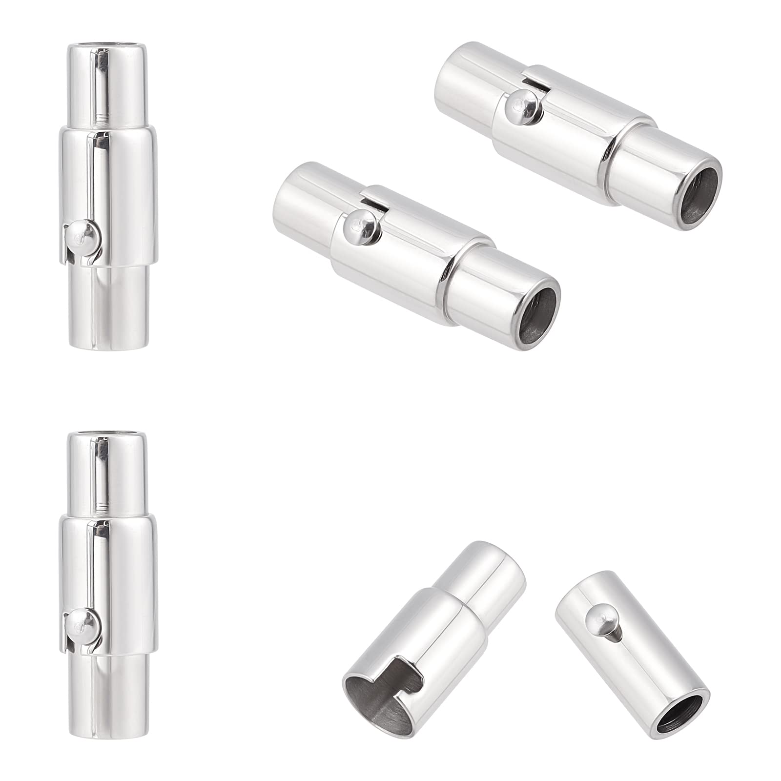 UNICRAFTALE 5PCS 16.5x5mm Stainless Steel Magnetic Bracelet Clasps for Leather Necklace Bracelet Column Closure Magnet Buckle Tube Leather Cord End Caps for Jewelry Making
