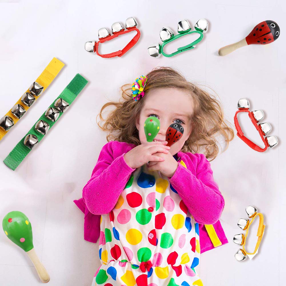 Kids Rhythm Toys,10pcs Musical Instruments Toys Wooden Wrist Bells Fiesta Maracas for Party Favors Classroom School