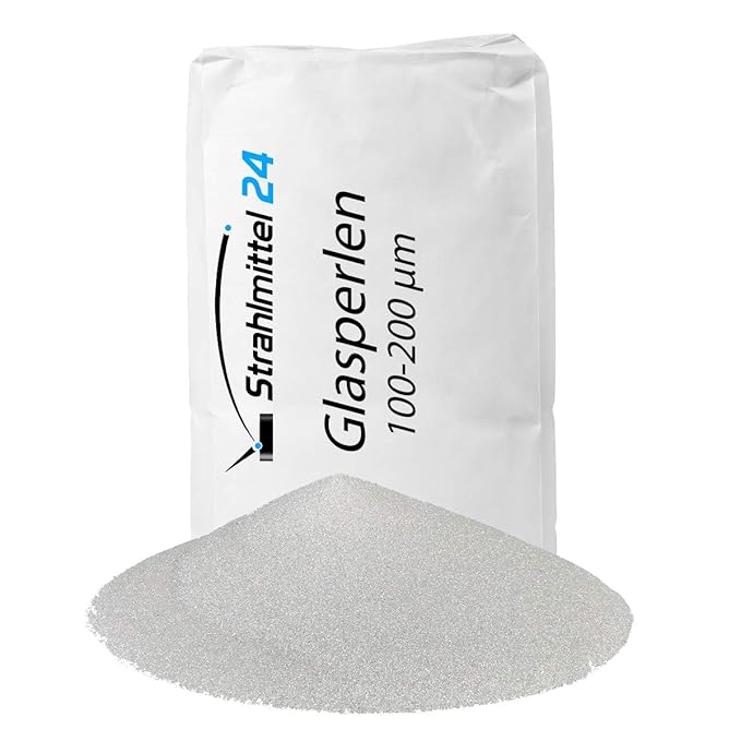 25 KG GLASPERLEN STRAHLMASTER STRAHLMITTEL 100-200 µm STRAHLGUT GLASPERLEN SANDSTRAHLEN MICROGLASPERLEN - KOSTENLOSER VERSAND
