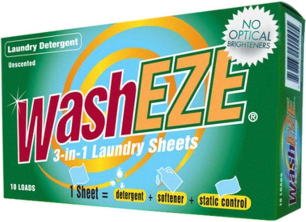 Amazon.com: WashEZE 3-in-1 Laundry Detergent Sheets 10 Count, No Scent  Portable Individual Packages For Easy Travel. Space Saving and More  Efficient than pods, pacs, liquids or powders.: Home Improvement