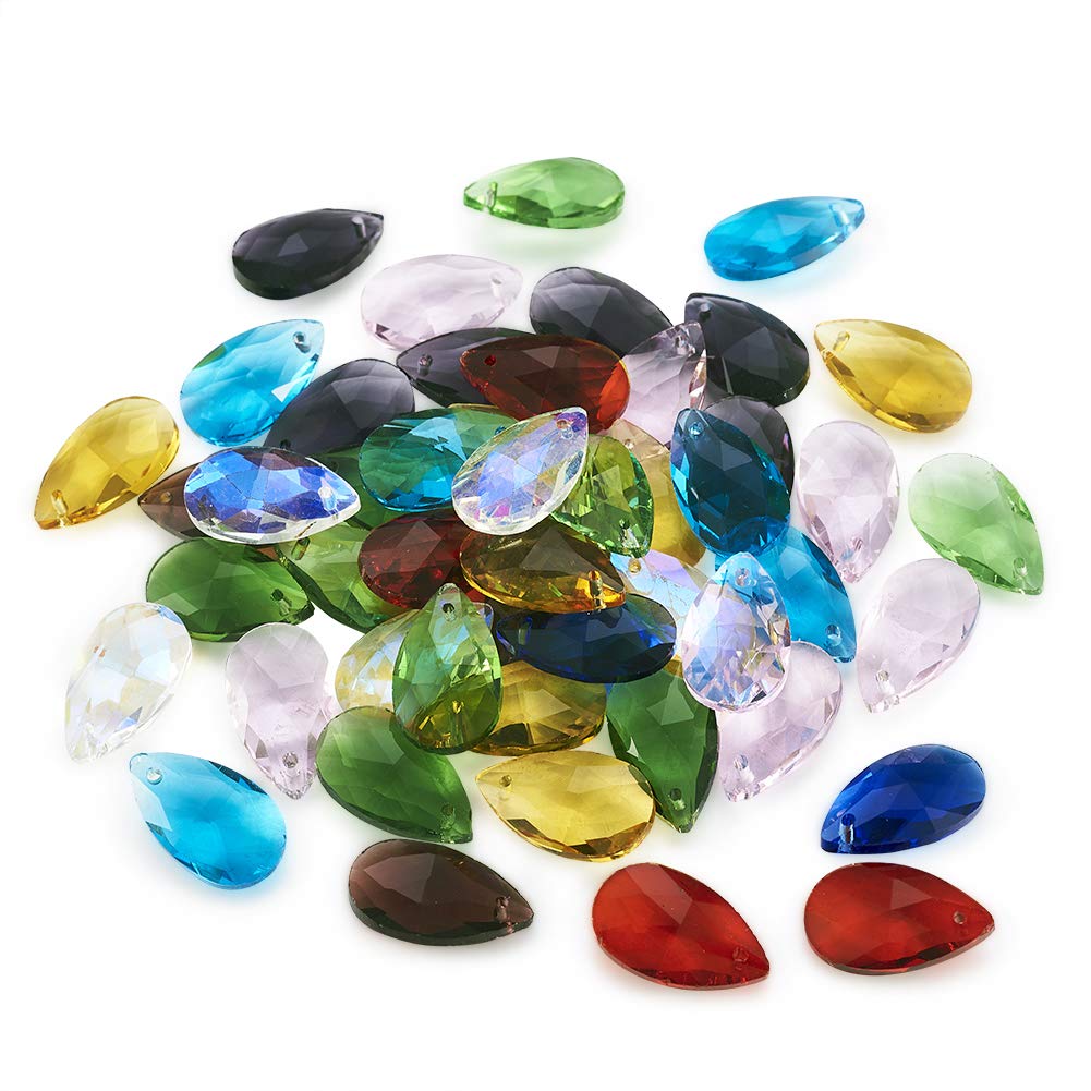100pcs Crystal Teardrop Glass Beads 22x13mm Mixed Colour Faceted Glass Charm Pendants for Necklace Bracelet Jewellery Making