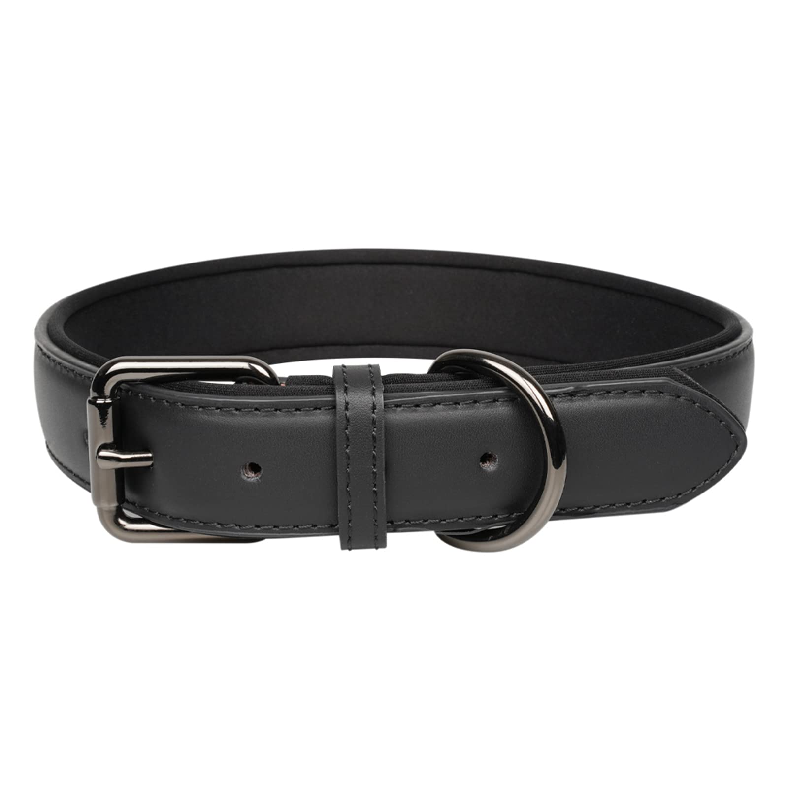 OFHome Leather Dog Collar Soft Padded Adjustable Comfortable Wider and Thicker Pet Collars with Heavy Duty Buckle Best for Small Medium Large Dogs (Black,M)