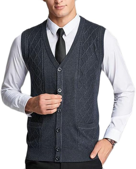 GAGA Mens Stylish V Neck Sleeveless Button up Knit Sweater Vest Amazon