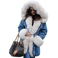 Aofur Plus Size Women's Long Hooded Parka Coat Warm Winter Overcoat Faux Fur Collar Qulited Jacket