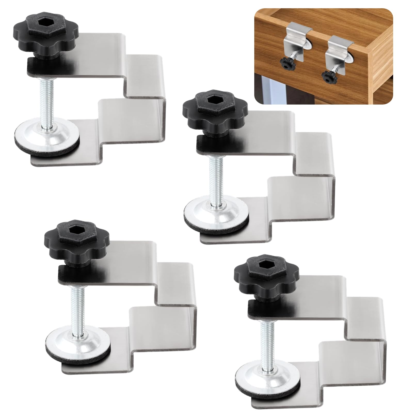 4PCS Drawer Front Installation Clamps, Universal Cabinet Installation Clamps, Bow Structure Cabinet Aids Jigs, Stainless Steel Fixing Clips, Clamping Tools for Woodworking Fixture