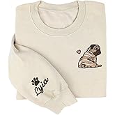 Custom Embroidered Pug Sweatshirt with Dog Name on Sleeve, Crewneck Sweatshirt, Custom Pets Gift, Personalized Pug Sweater for Women, Dog Mom Sweater T-Shirt Hoodie