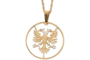 THE DIFFERENCE WORLD COIN JEWELRY Albanian Eagle Pendant, Hand Cut Albania 5 Lek Coin, 1" in Diameter, (# 940)