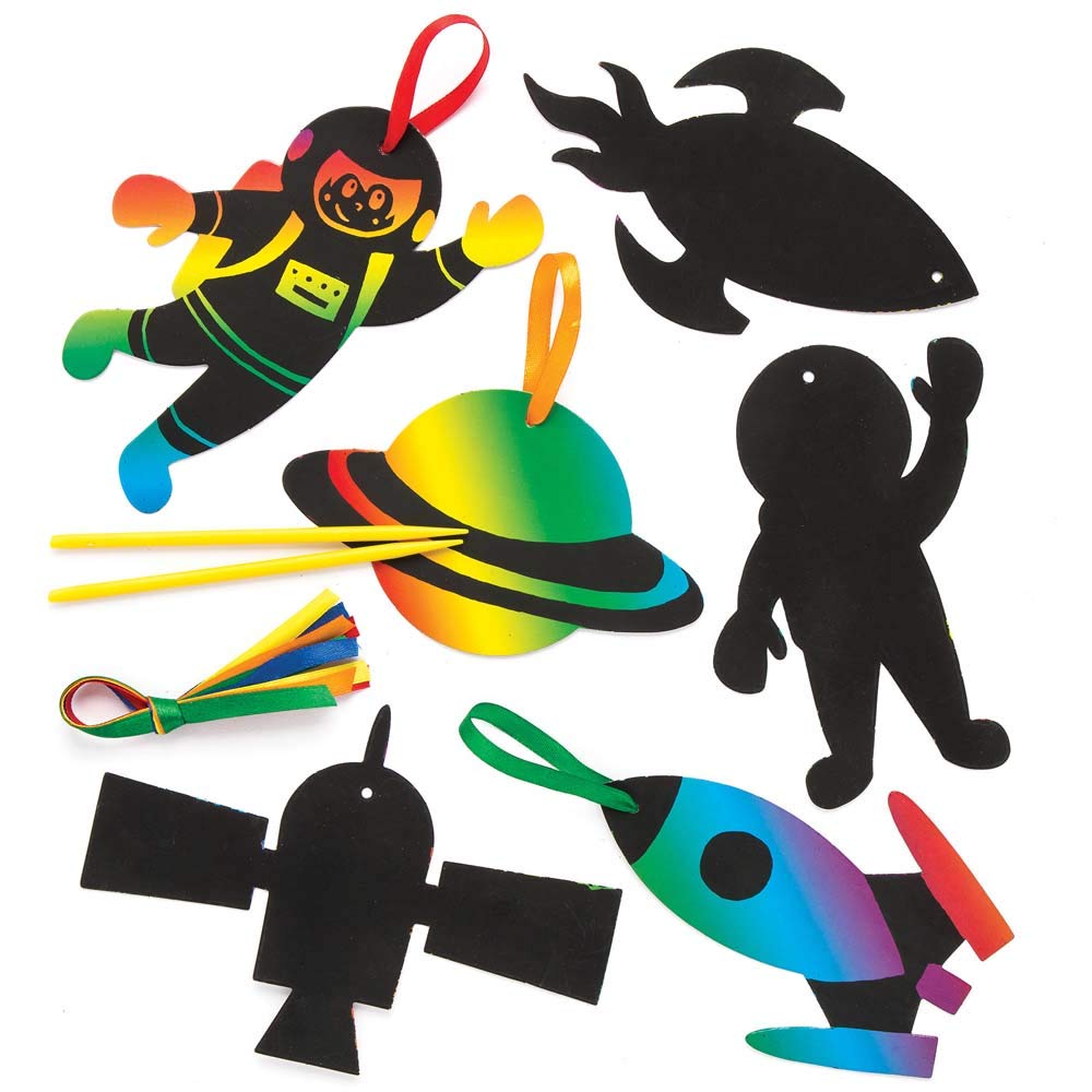Baker Ross AR677 Solar System Scratch Art Decorations (Pack of 10)