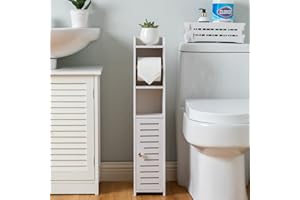 AOJEZOR Toilet Paper Holder Stand: Small Bathroom Storage Cabinet Fit for Small TP Roll - White