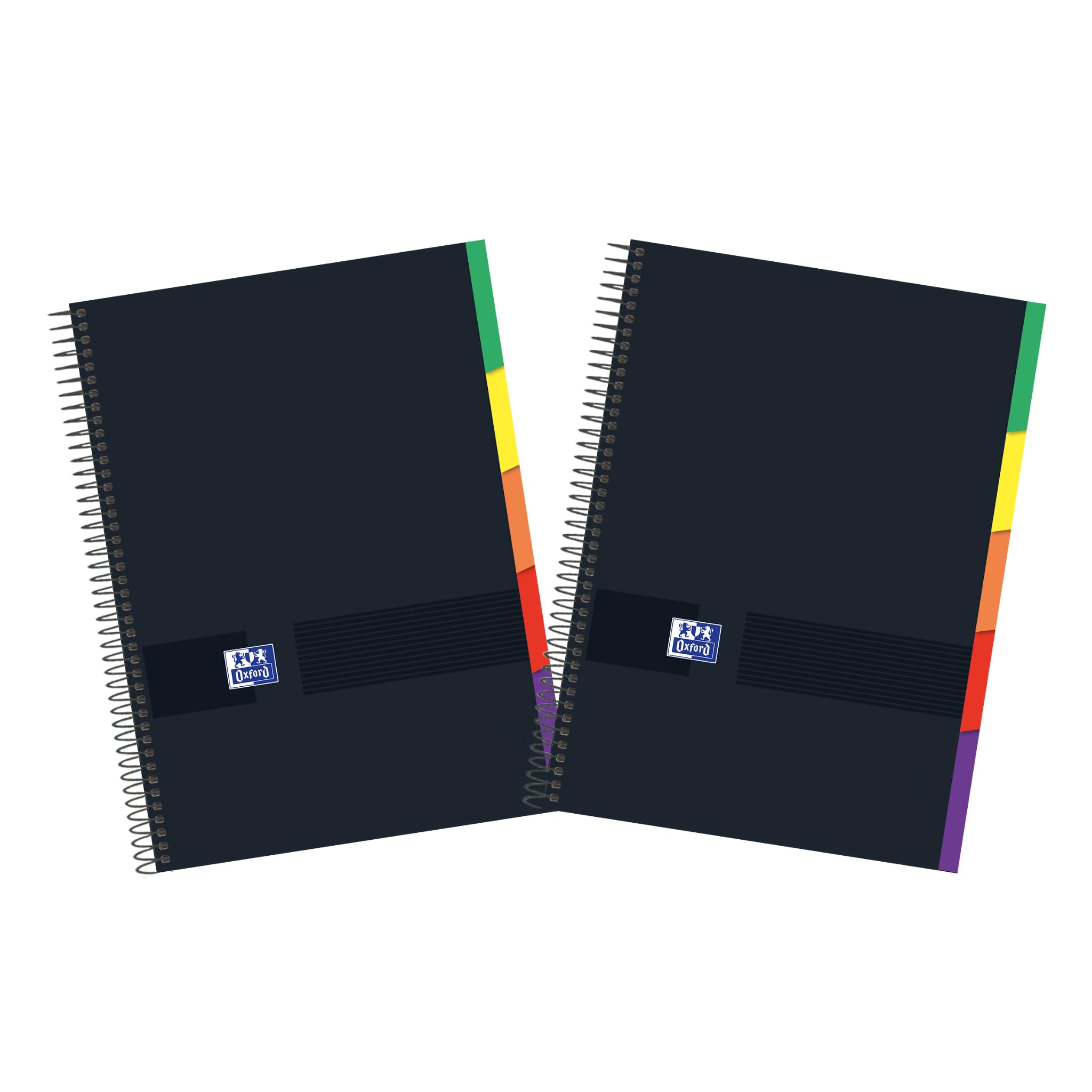 Oxford Black N'Colours A4+ Micro Perforated 5 Tabs Extra Hard Cover Notebooks 100 Sheets 90g 5x5 Pack of 2