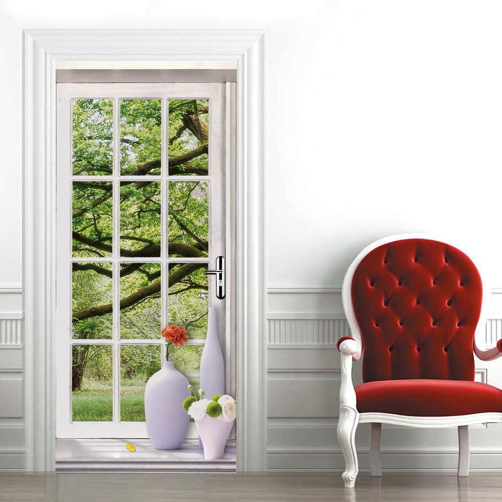 3D Door Mural Green Door Office Art Door Stickers for Interior Doors, Bedroom Living Room Bathroom House Decoration 30.31"*78.74" (MT*-1148)