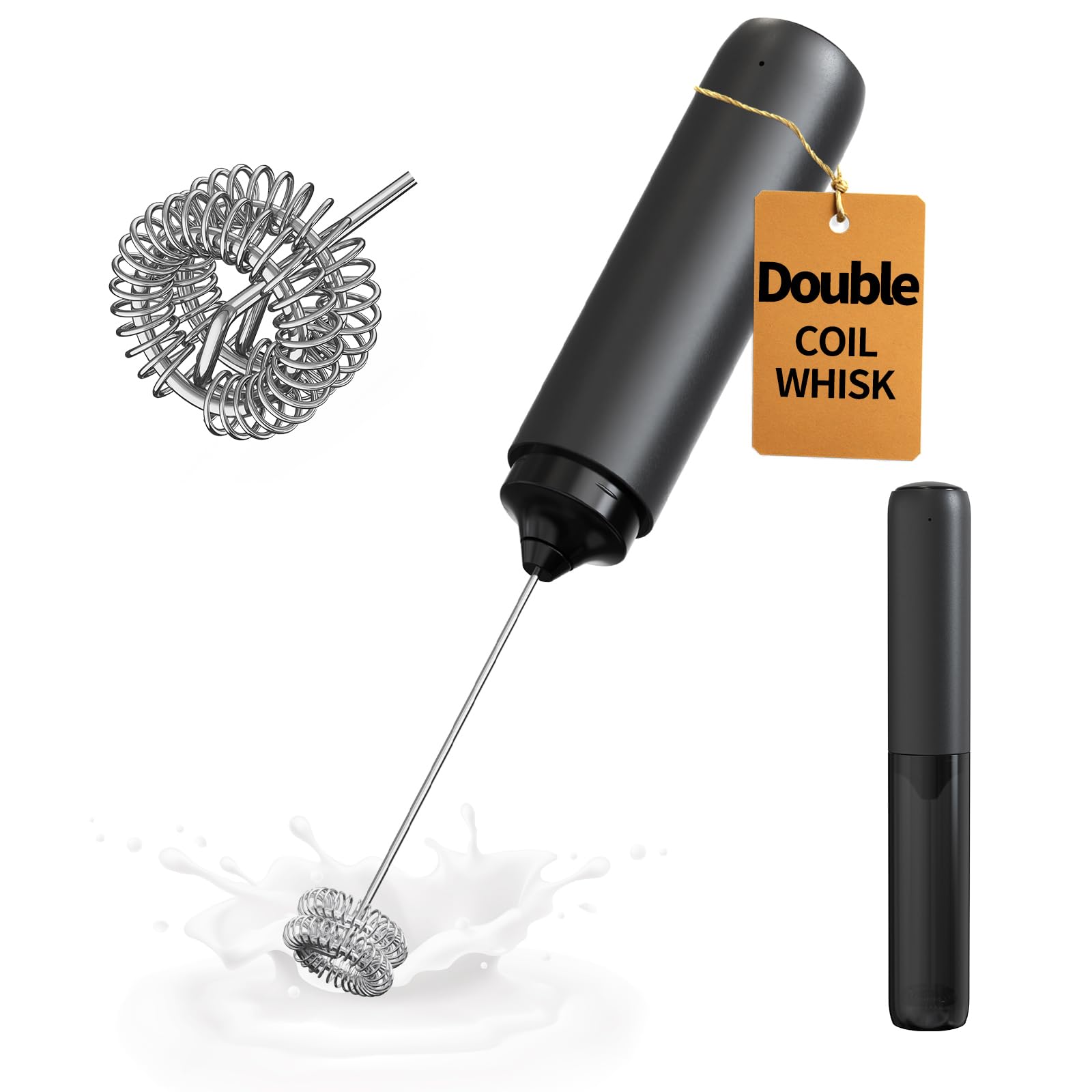 Photo 1 of CIRCLE JOY Rechargeable Milk Frother Hanheld, Dual Coil Whisk Head Electric Coffee Frother, Portable Hand Frother Wand Drink Mixer for Matcha Lattes Cappuccino, Kitchen Gifts, Black