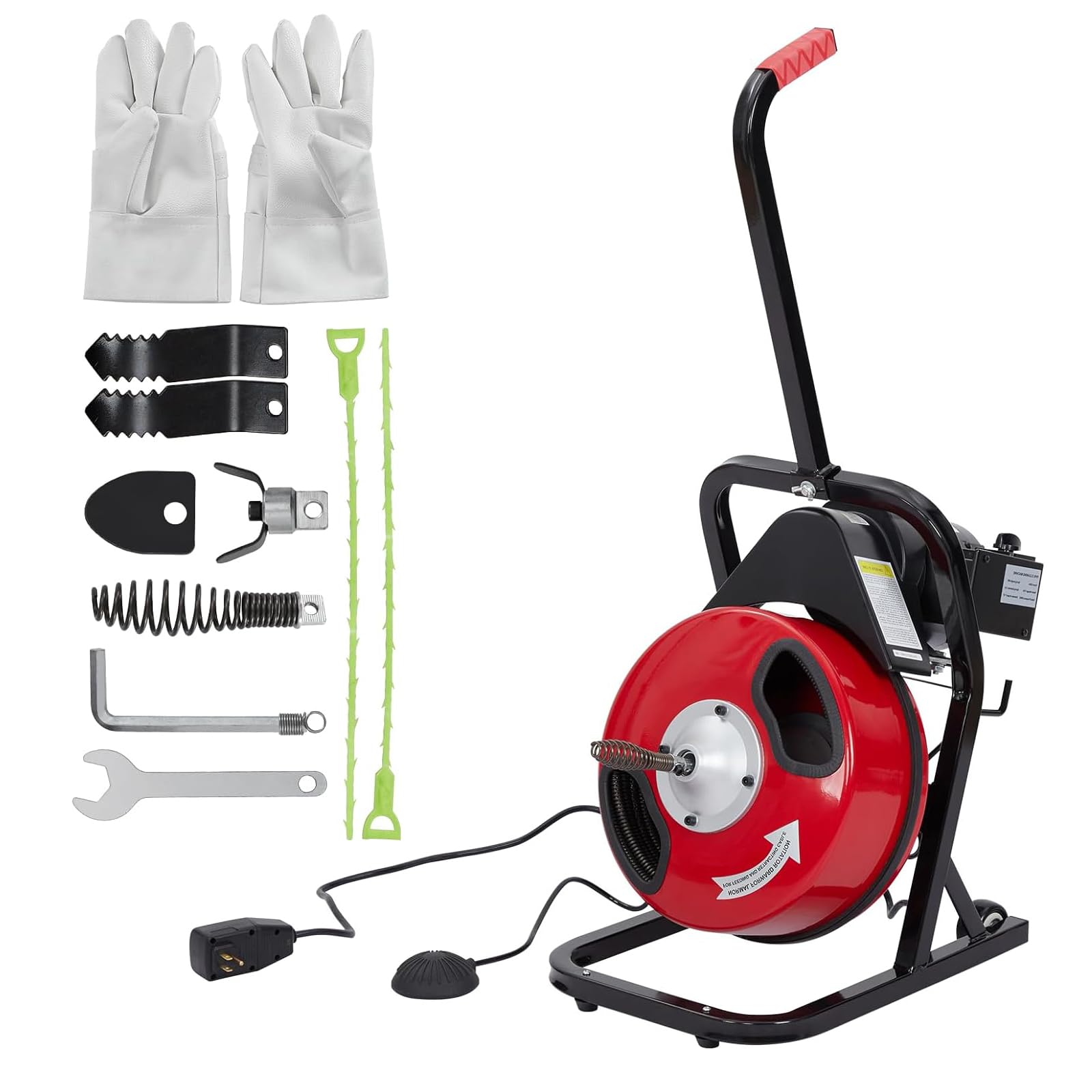 Photo 1 of 50FT x 1/2 Inch Drain Cleaner Machine, Drain Cleaning Machine for 1 to 4 Inch Pipes, Auto Feed, Sewer Snake Electric Drain Auger Cleaner With Foot Switch, Protective Gloves, 4 Cutter Blades
