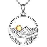 AXOMY Mountain Necklace 925 Sterling Silver Mountain Pendant Necklace Nature Jewelry Gift for Skiers Hikers Campers Climbers Nature Lovers