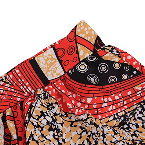 Novia's Choice Women African Floral Print Pleated High Waist Maxi Casual A-Line Skirt(Big Red Flower L)