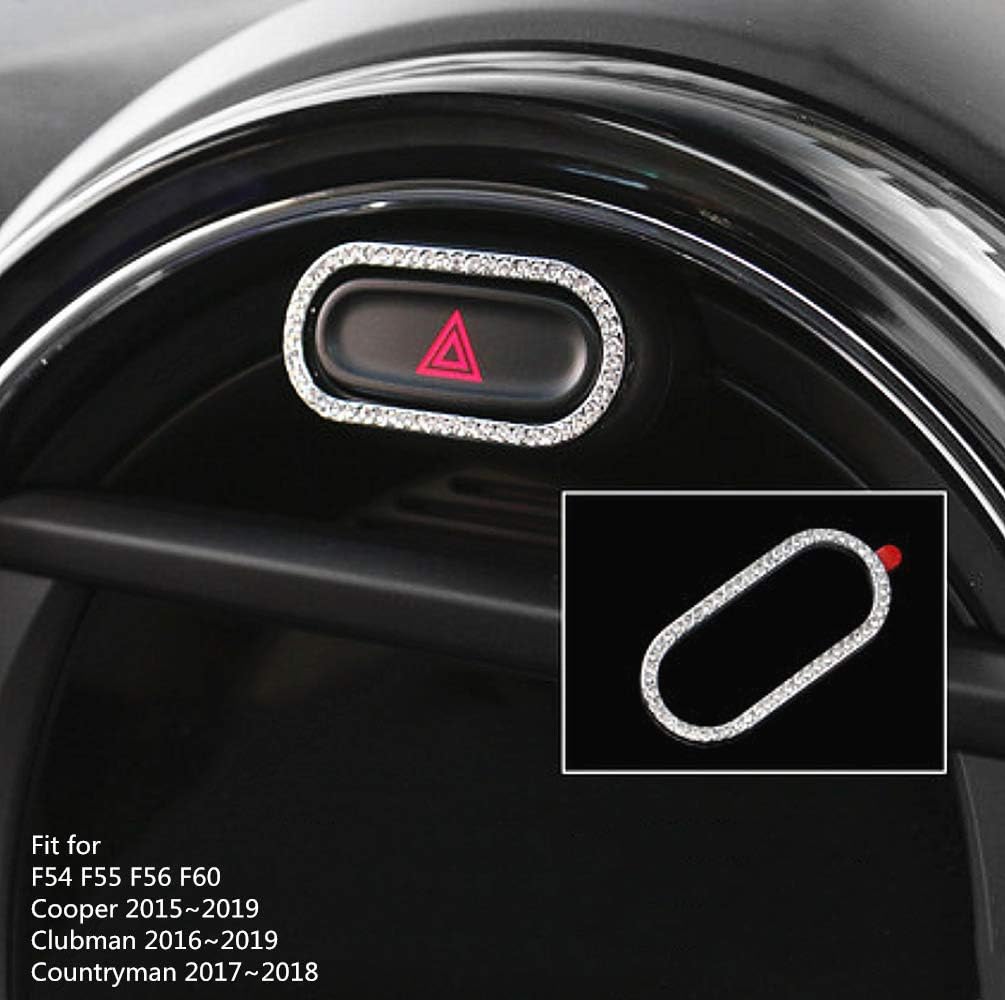 HAILWH Bling Interior Accessories Fit for Mini Cooper F54 F55 F56 F60 Rhinestone Crystal Fashion Modification Accessories (Silver, Warning Light Sticker 1pcs)