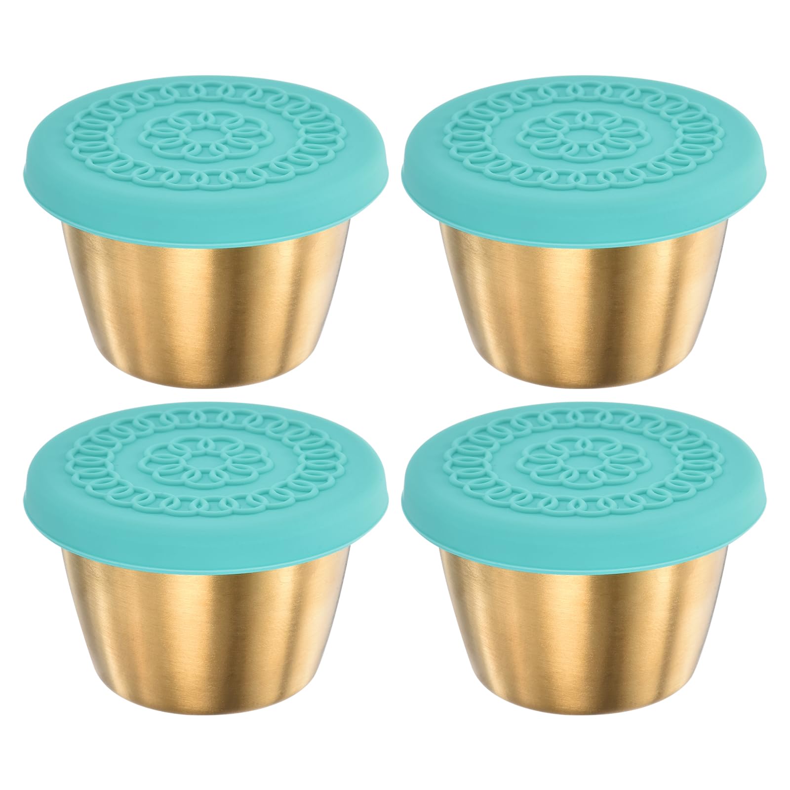 Uxcell 4pcs Salad Dressing Container, 2.4oz Stainless Steel Condiment Containers With Silicone Lids, Dipping Cups, Picnic and Travel, Sky Blue