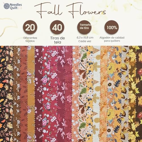 Jelly Roll Pre-Cut Cotton Fabric Strips for Quilting, 40 Strips 6x112 cm, Quilting Fabric for Sewing, Pre-Cut Quilt Projects and Crafts (Autumn Flowers)