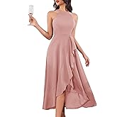 Dressystar Womens 2026 Halter Slit Ruffle Wedding Guest Party Dress Elegant Maxi Long Sleeveless Formal Prom Cocktail Dresses