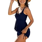 VIAURBE Tankini Swimsuits for Women Tummy Control Bathing Suits Ruched Drawstring Cute Swimwear