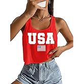 4th of July Sexy Crop Tank for Women Independence Day Funny Graphic Sleeveless American Proud Summer Patriotic Shirt