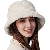 Fuzzy Bucket Hat for Women Winter Bucket Hat Sherpa Hat Faux Fur Bucket Hat Warm Plush Fisherman Fluffy Bucket Hat