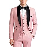 UNINUKOO Mens 3 Piece Suit Slim Fit Dress Tux Suits for Men Solid Color Wedding Classic Tuxedo Set