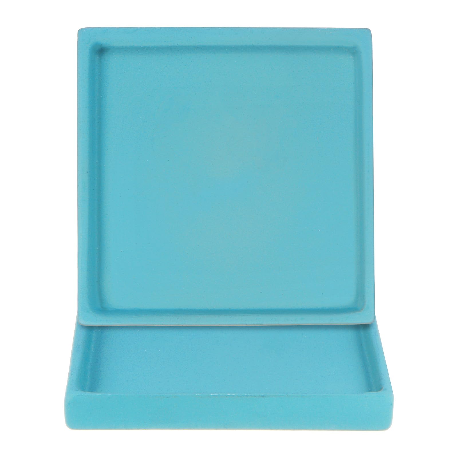 M METERXITY 2-Pack Ceramic Plant Saucer, 5 Inch Plant Water Catcher Tray, Plant Pot Saucers for Indoor/Outdoor Plants/Flower Drainage Drip Water Tray [Square Lake Blue]