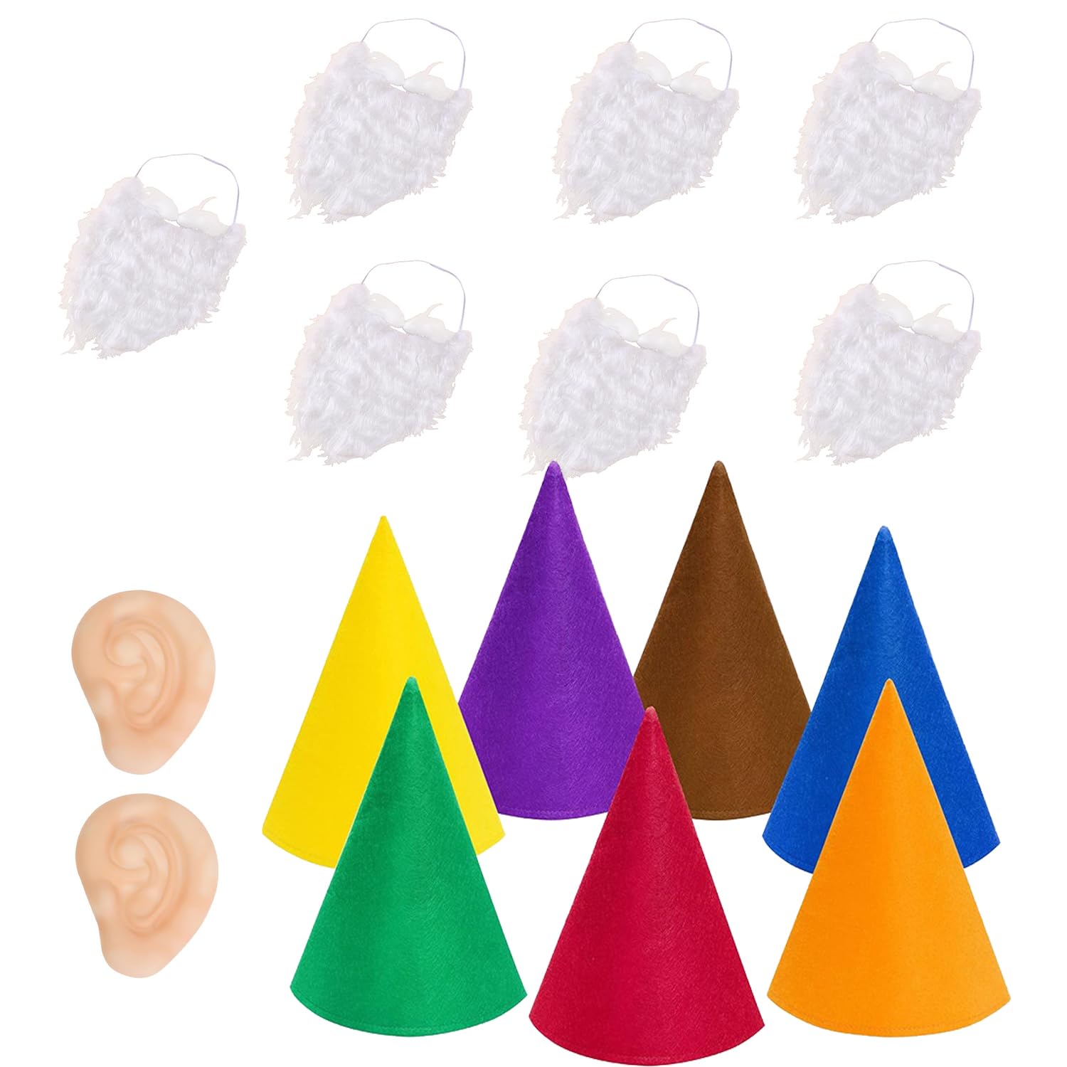 JNAWA 15 Pieces Gnome Costume Sets Elf Hat Fake Beard Fake Ears Seven Dwarf Fancy Dress Costumes for Halloween Christmas Costume Party Accessories