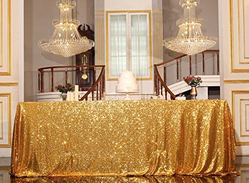 PartyDelight Sequin Tablecloth, Wedding, Dinning Table, Rectangular, 90"x156", Gold