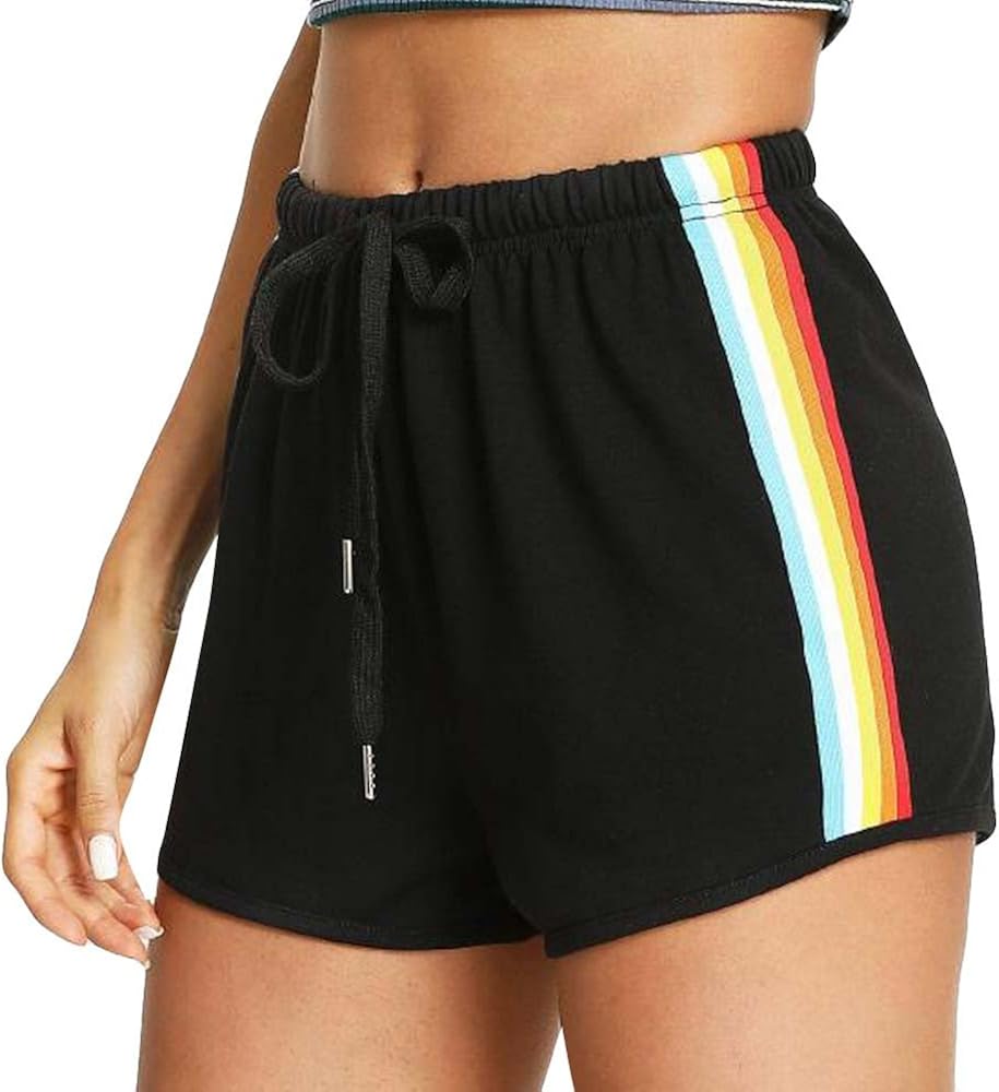 Pitashe Shorts Damen Teenager Mädchen Casual Sommer Schwarz Rainbow Mode Shorts Kurze Hose Pants