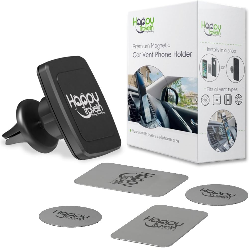 Magnetic Dashboard Cell Phone Holder for Car: Adjustable Universal Air Vent Magnet Dash Car Phone Mount, Works Best with Mobile Phones, 6 Magnet Holds Large Cellphone Plus Case like iPhone 8 7 6 5 4 x