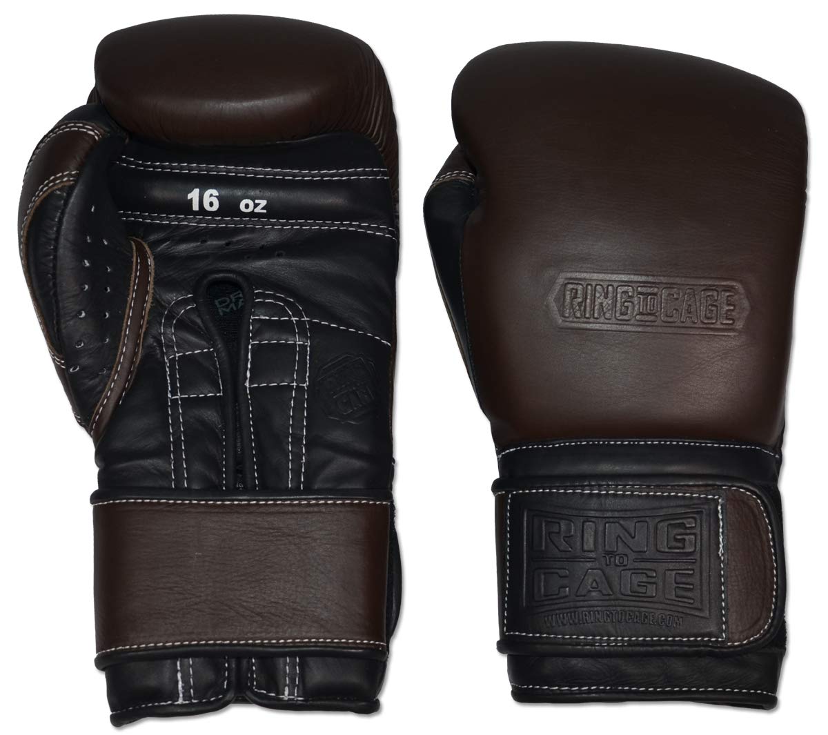 Japanese-Style Training Boxing Gloves 2.0 - Drum Dyed Dark Brown/Black Palm, 16oz Hook&Loop