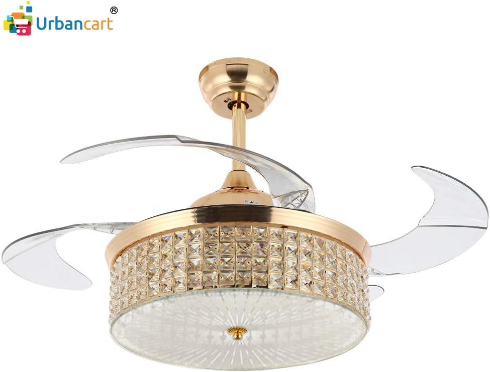 Urbancart® Epicasa Stylish 42 Inch Crystal LED Light Ceiling Fan with Retractable Blades with Remote Control for Living Room, Bedroom, Restaurant Model-013