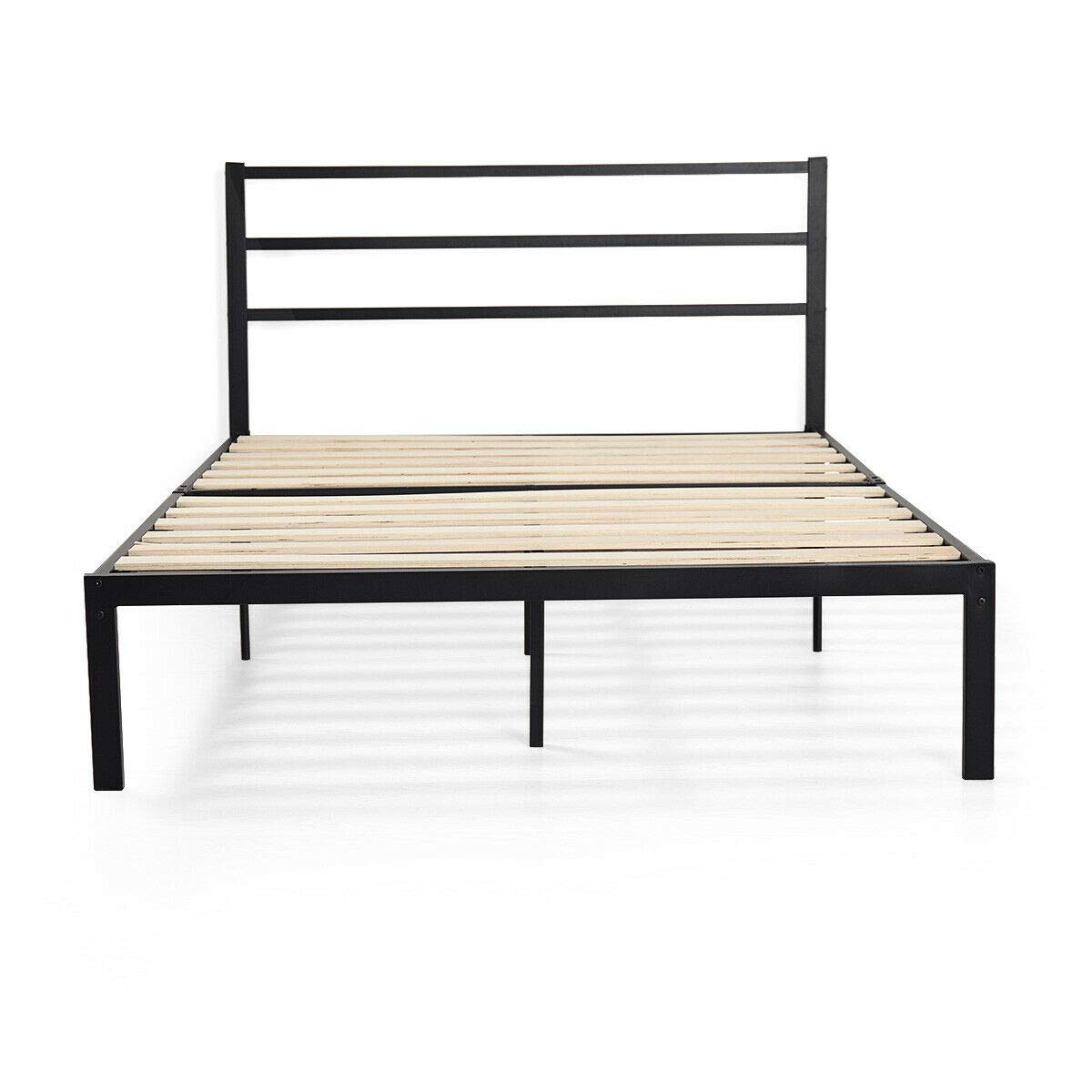 Best Full Size Black Pu Leather Button Tufted Upholstered Platform Metal Bed Frame