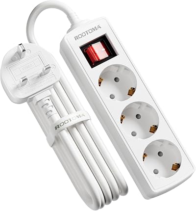 ROOTOMA European to UK Plug Adapter 3 Outlet 13A 3250W EU to UK Travel