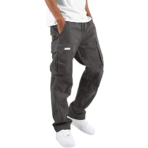 Mens Loose Wide Leg Cargo Trousers, Big Side Flap Pockets Breathable Ripstop Outdoor Hiking Pants