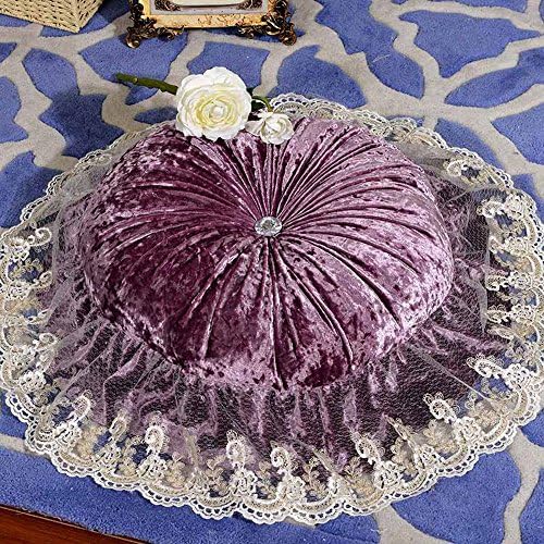 Zituop Home Decorative Suede Round Pumpkin Solid Throw Pillows for Couch, Purple Dia 15.8 inch with Lace