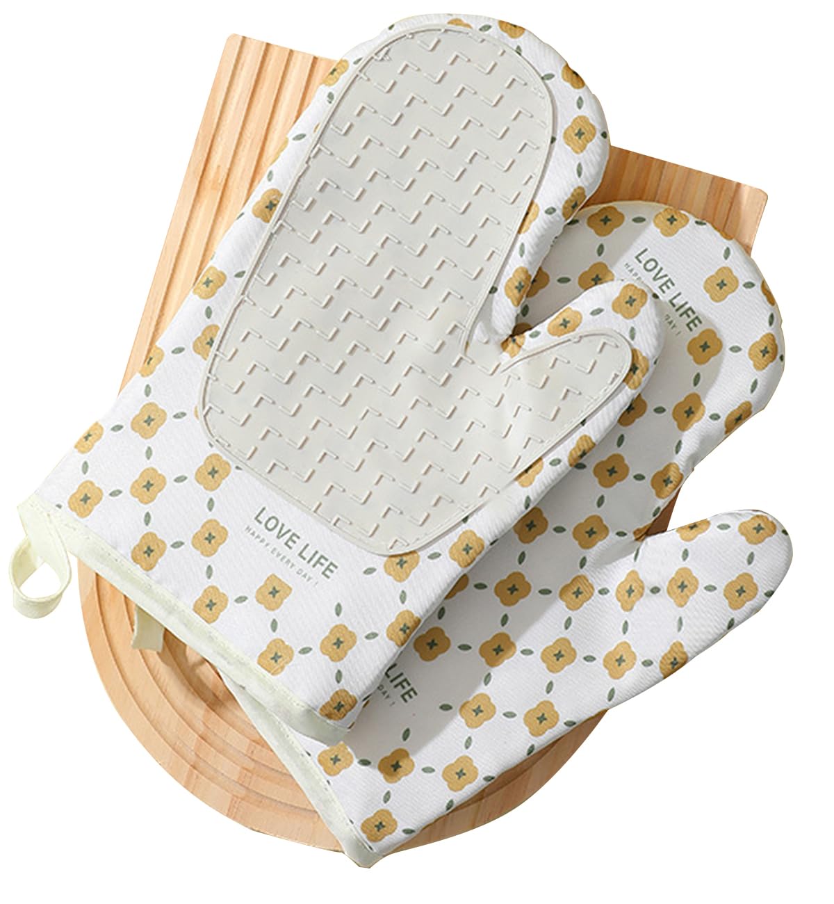 Oven Gloves with Silicone, Double Oven Gloves Heat Resistant, Non-Slip Silicon, Modern Oven Mitt and Potholder for Home Kitchen Cooking Baking, BBQ Grilling, Heavy Duty Cooking Oven Gloves, White