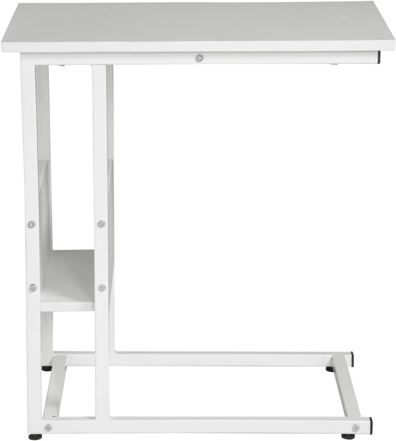 eSituro White End Table Console Sofa Table with shelf storage Beside Table Side Table Small Bedroom Table Wood Metal Legs Living Room SCD0095