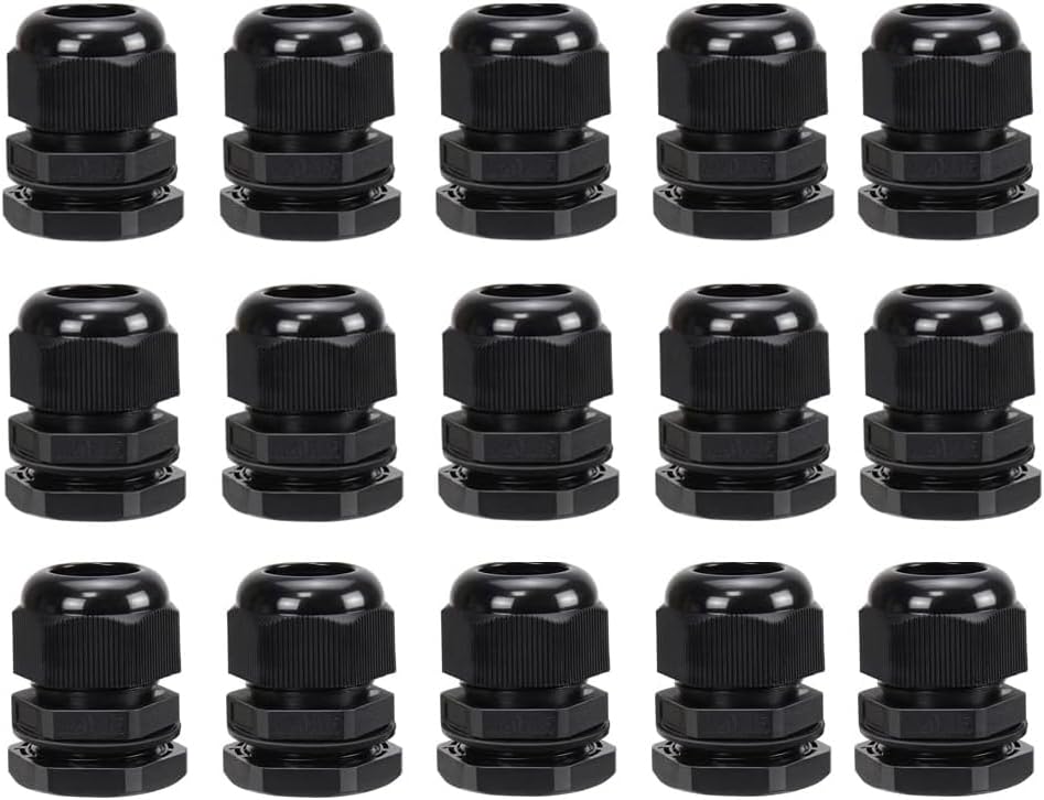 AVARTEK M20 20mm IP68 Waterproof Cable Glands 15 Pack 6-12mm Black