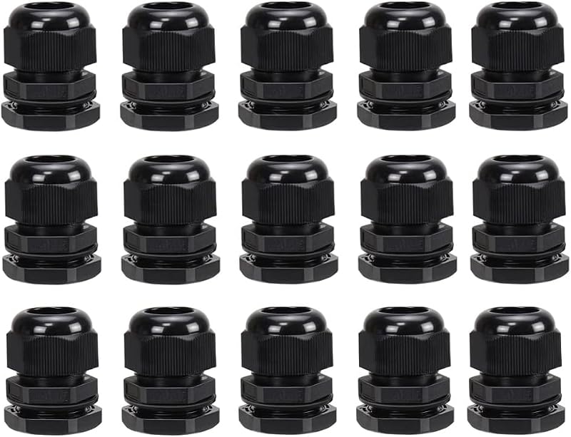 AVARTEK M20 20mm IP68 Waterproof Cable Glands 15 Pack 6-12mm Black