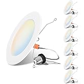 LVWIT Recessed Lighting 6 Inch, Recessed Lights Color Selectable 2700/3000/4000/5000/6000K 5CCT, 10W(120W Equivalent) Dimmable LED Can Lights with E26,LED Retrofit Recessed Light 6 Inch, 6 Pack