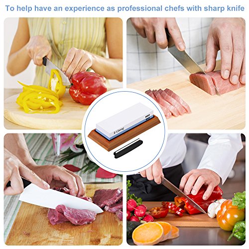 E-Gtong Premium Knife Sharpening Stone Set, 2 Side Grit 1000/6000 Waterstone - Best Kitchen Knife Sharpener Whetstone with Non-Slip Bamboo Base & Angle Guide