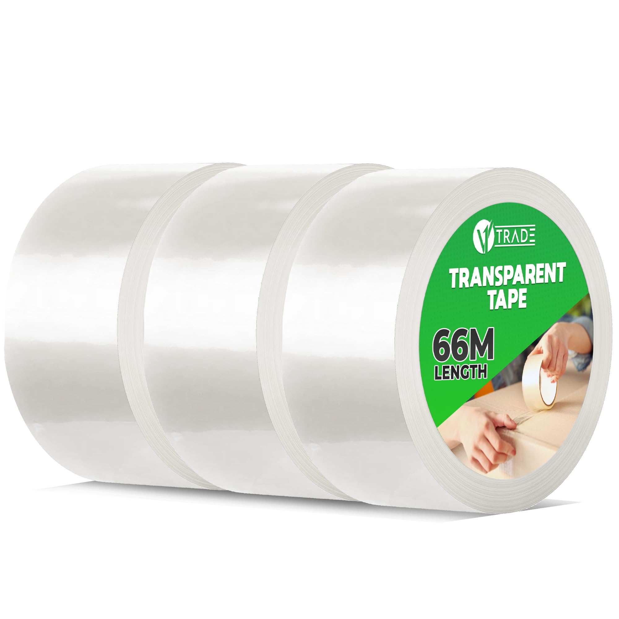 V1 TRADE - Packing Tape, Transparent Parcel Tape SOLVENT - Strong Tape for Packing Boxes, Packaging Tape for Packages and Boxes - 48 mm x 66 m - 3 Roll