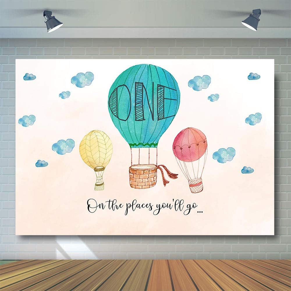 COMOPHOTO Hot Air Balloon Birthday Backdrop Up Up and Away Photo Background 7x5ft Vinyl Oh The Places You'll Go Adventure First Birthday Party Banner Photography Backdrops